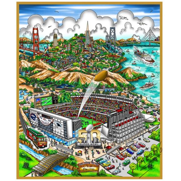 Rare 2015 Charles Fazzino Hand signed Art superbowl 50 NOS - Picture 8 of 8